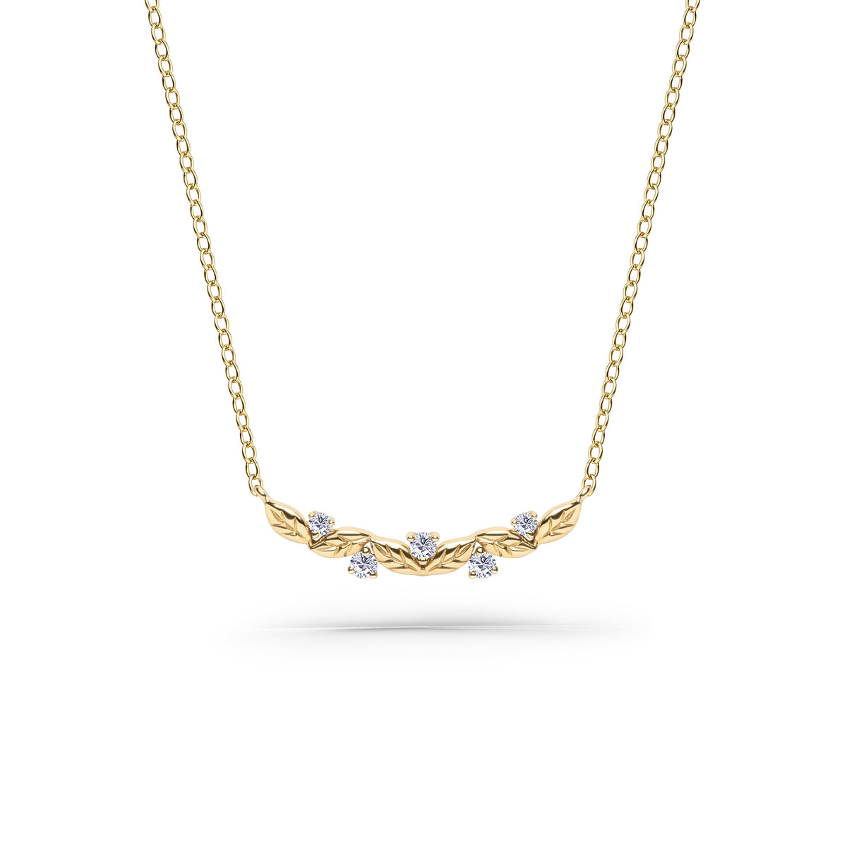 Floral Leaf Diamond Curved Bar Necklace