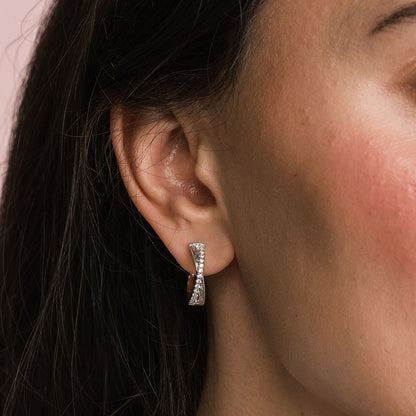 Engraved Criss Cross Diamond Hoop Earrings