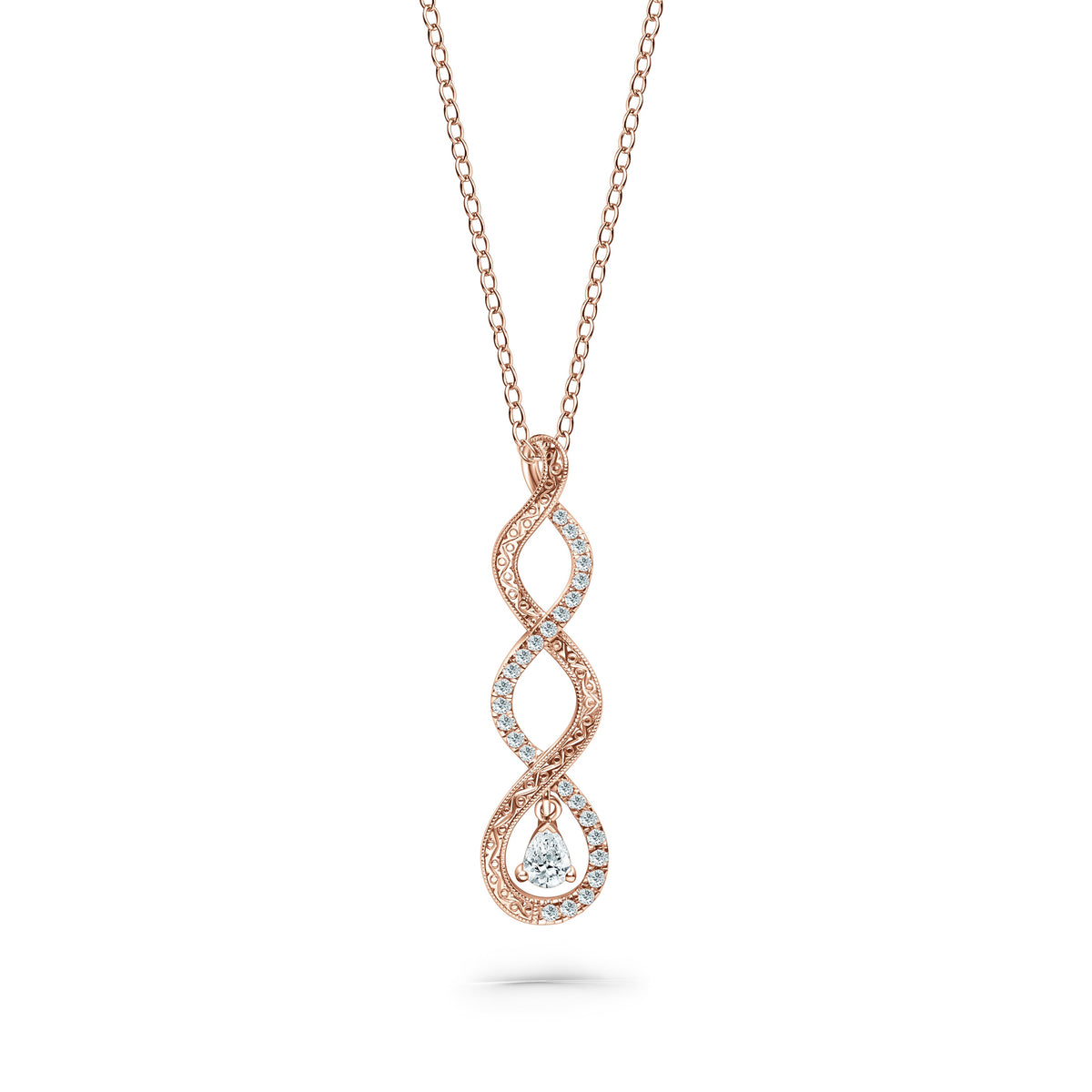 Engraved Twist Diamond Drop Necklace