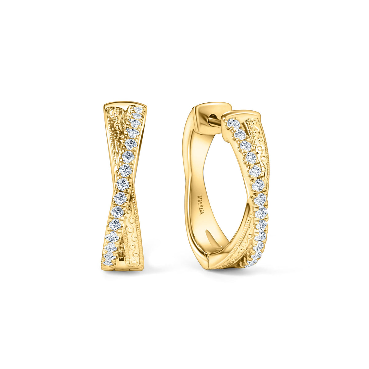 Engraved Criss Cross Diamond Hoop Earrings