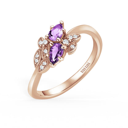 Floral Diamond Amethyst Bypass Fashion Ring