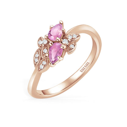 Floral Diamond Pink Sapphire Bypass Fashion Ring