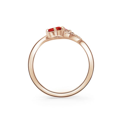 Floral Diamond Ruby Bypass Fashion Ring