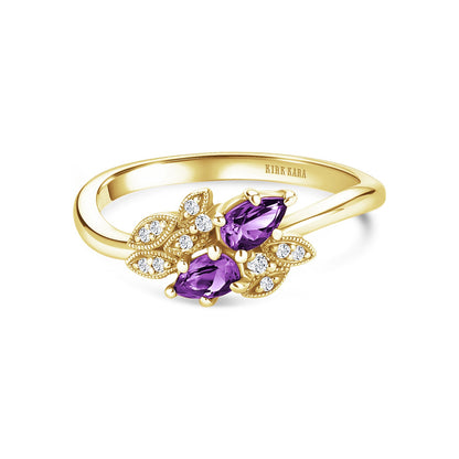 Floral Diamond Amethyst Bypass Fashion Ring