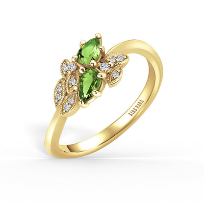 Floral Diamond Tsavorite Bypass Fashion Ring