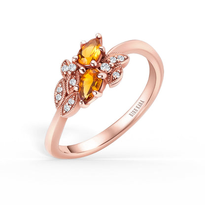Floral Diamond Citrine Bypass Fashion Ring