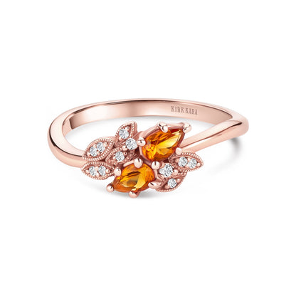 Floral Diamond Citrine Bypass Fashion Ring