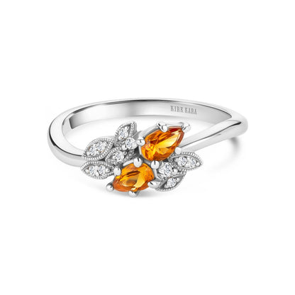 Floral Diamond Citrine Bypass Fashion Ring