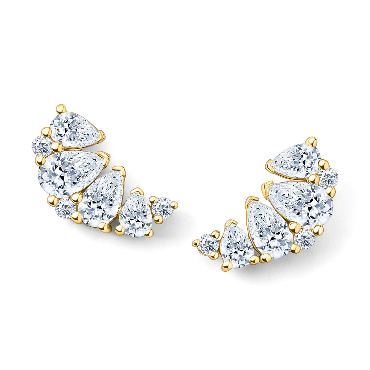 Fancy Pear Cluster Boho Diamond Crawler Earrings