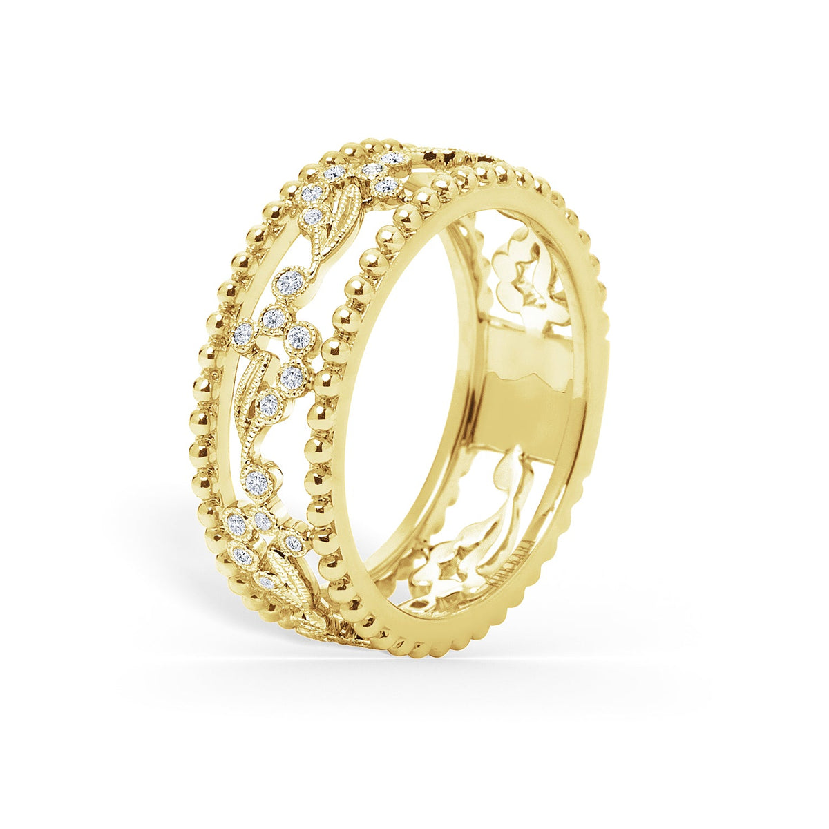 Paisley Swirl Beaded Wide Diamond Fashion Band