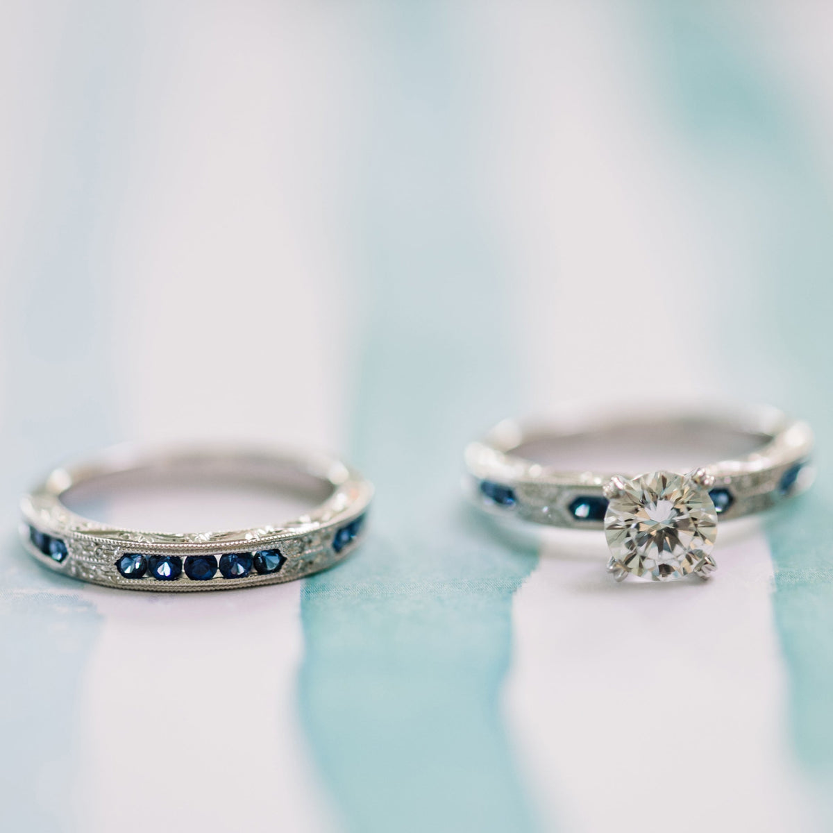 Channel Set Artful Blue Sapphire Diamond Engagement Ring