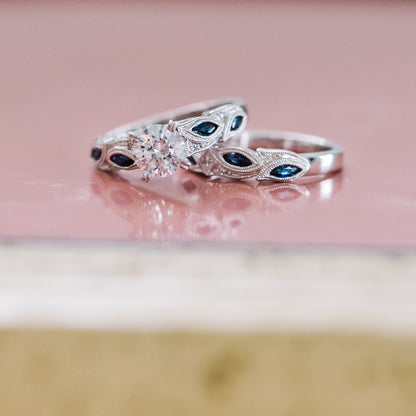 Botanical Floral Pink Sapphire Marquise Diamond Engagement Ring