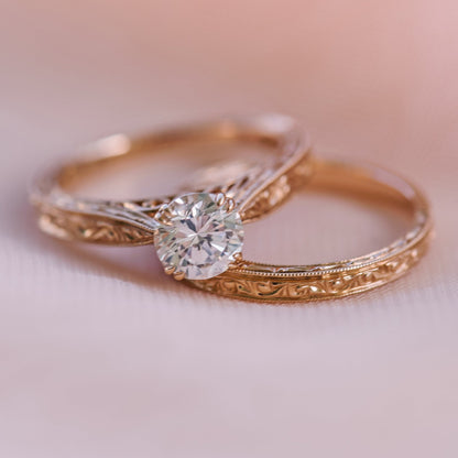 Hand Engraved Vintage Inspired Solitaire Engagement Ring