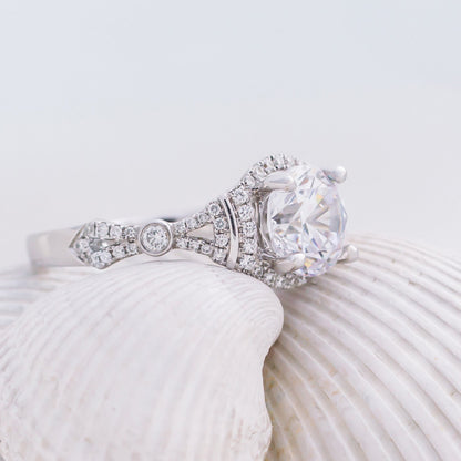 Deco Bezel Accent Halo Diamond Engagement Ring