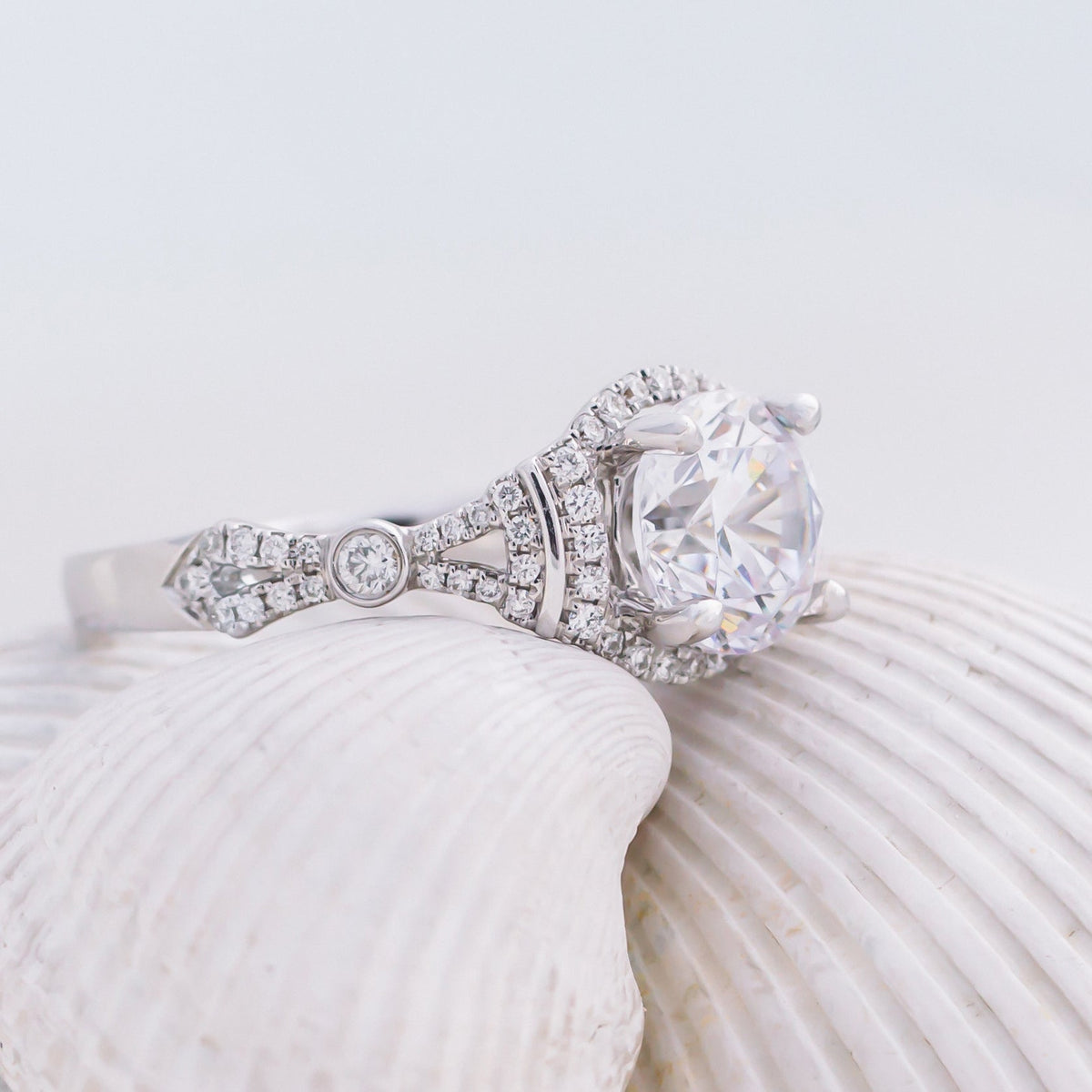 Deco Bezel Accent Halo Diamond Engagement Ring