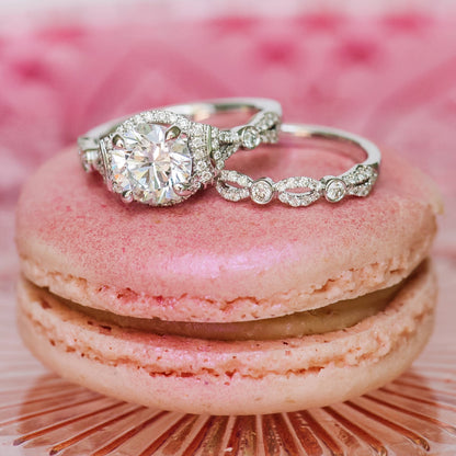 Deco Bezel Accent Halo Diamond Engagement Ring