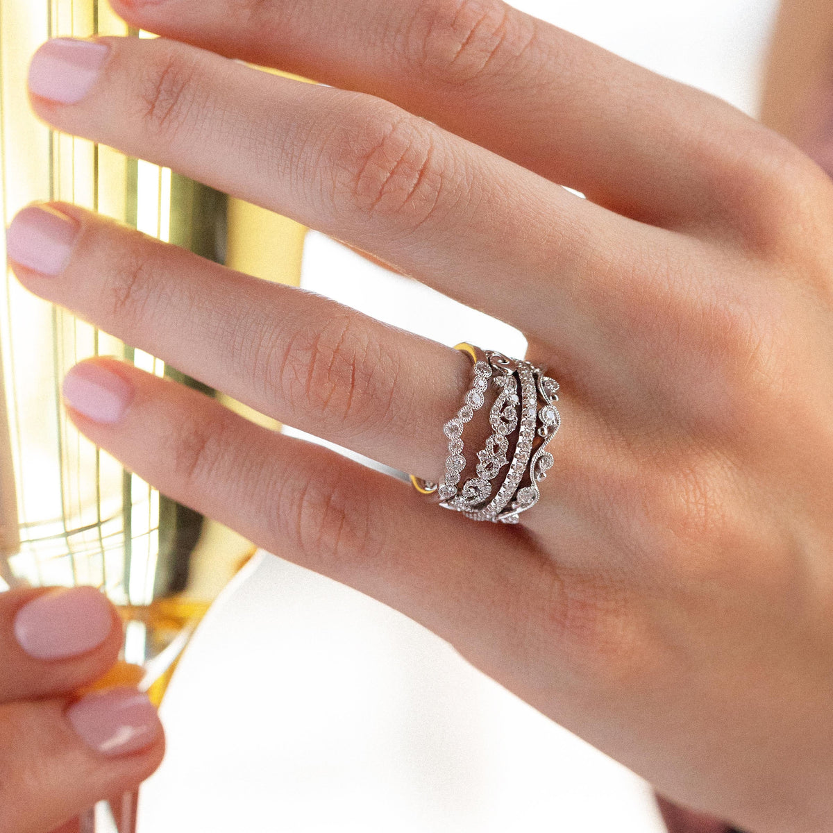Delicate Lace Diamond Romantic Wedding Band