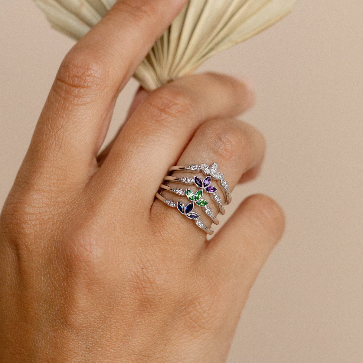 Floral Boho Aquamarine Diamond Wedding Band