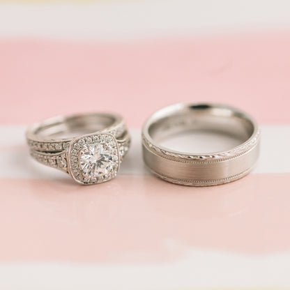 Glamorous Engraved Diamond Wedding Band