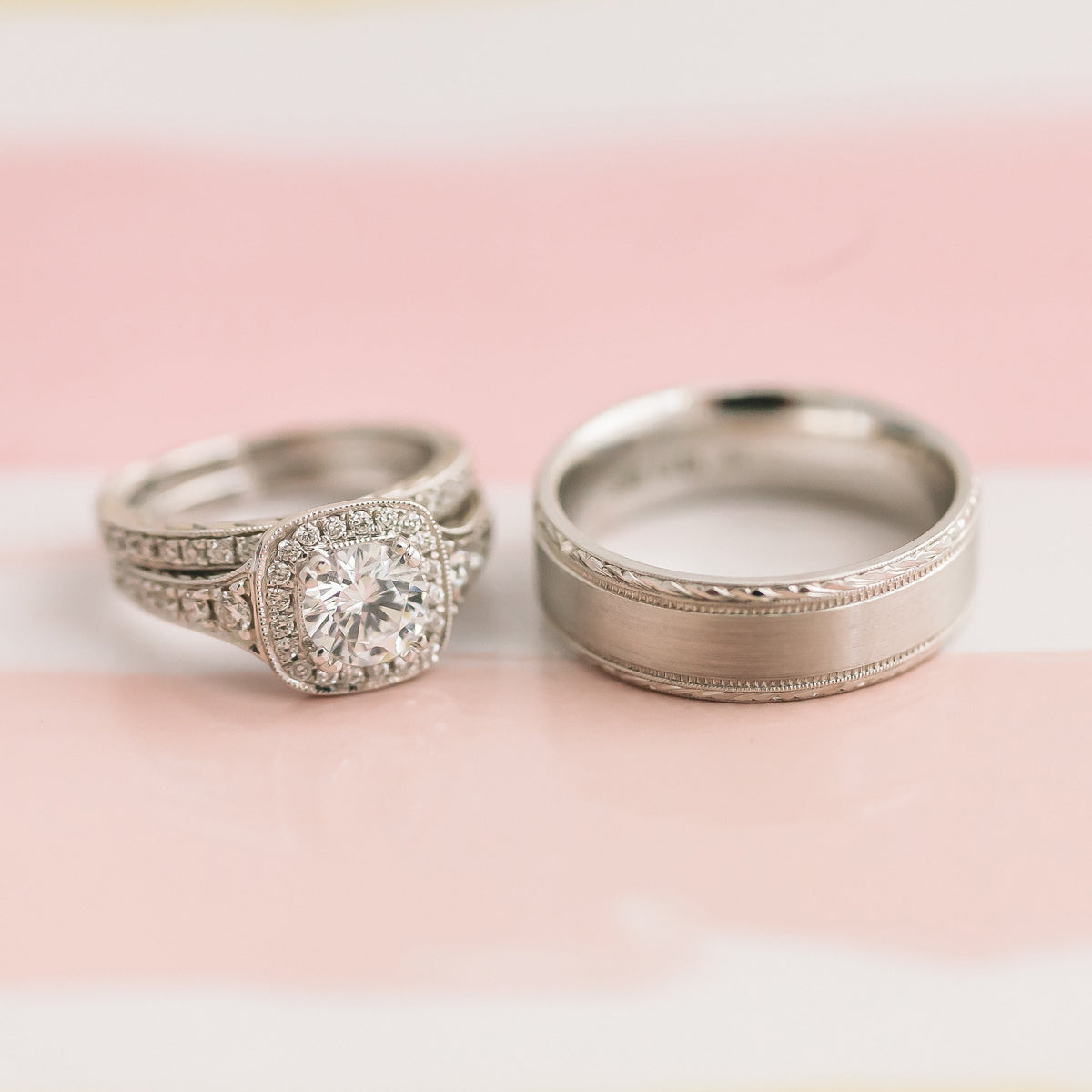 Glamorous Engraved Diamond Wedding Band