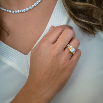 Prong Set Milgrain Oval Diamond Wedding Band