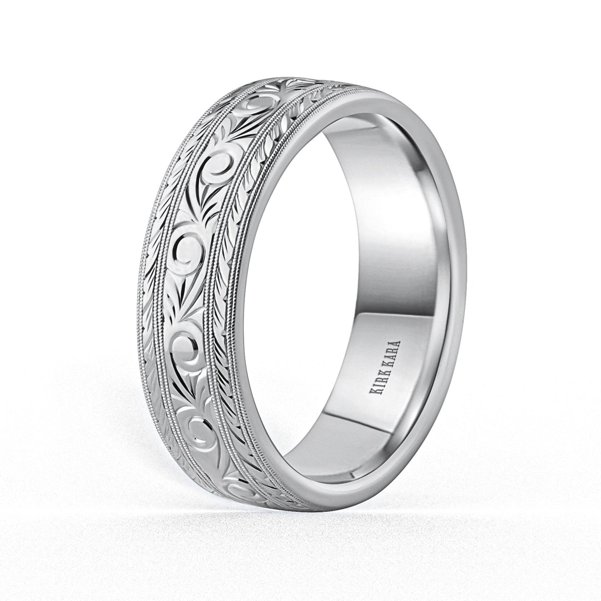 Scroll Wheat Engraved Milgrain Wedding Band, 7mm
