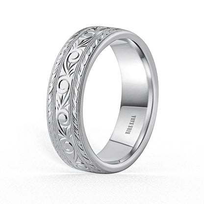 Scroll Wheat Engraved Milgrain Wedding Band, 7mm