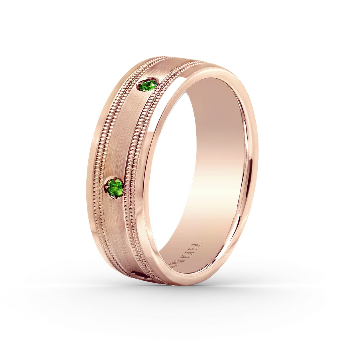 Tsavorite Accent Satin Wedding Band, 7mm