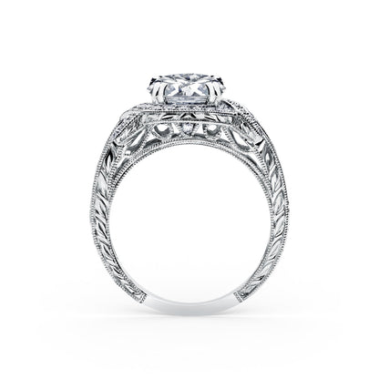 Halo Engraved Channel Set Milgrain Diamond Engagement Ring