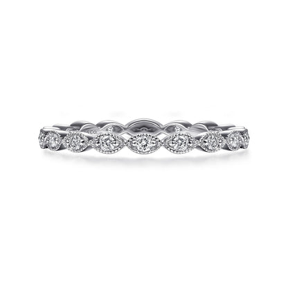 14K White Gold Marquise Station Diamond Stackable Ring