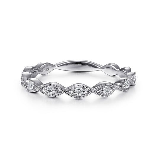 14K White Gold Twisted Diamond Stackable Ring