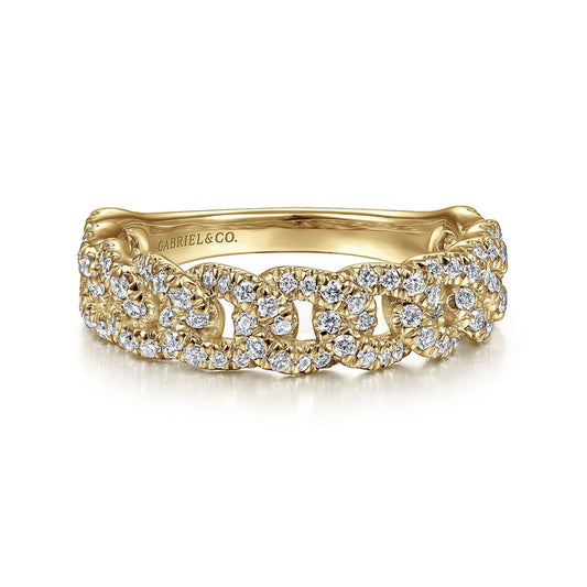 14K Yellow Gold Chain Link Stackable Diamond Ring