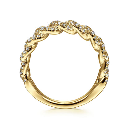14K Yellow Gold Chain Link Stackable Diamond Ring