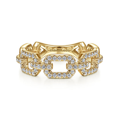 14K Yellow Gold Pavé Diamond Chain Link Stackable Ring Band