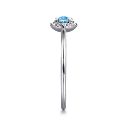 14K White Gold Blue Topaz and Diamond Halo Promise Ring