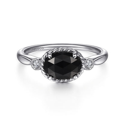925 Sterling Silver Onyx and Diamond Ring