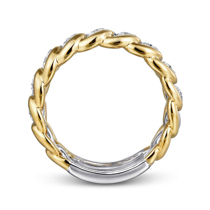 14K White-Yellow Gold Wide Diamond Pavé Band