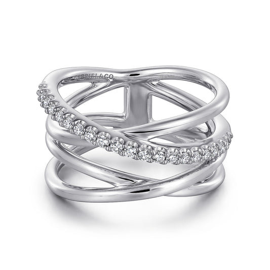 925 Sterling Silver White Sapphire Twisted Ring