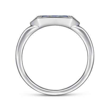 14K White Gold Diamond and Trio Princess Cut Sapphire Ladies Ring
