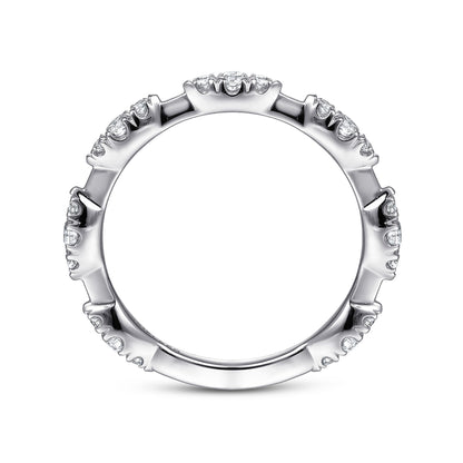 14K White Gold Diamond Cluster Station Stackable Ring