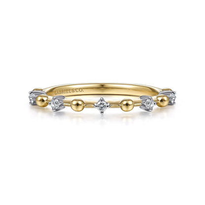 14K Yellow Gold Bujukan and Diamond Station Alternating Ring