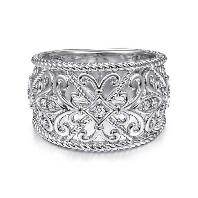Sterling Silver Floral Openwork White Sapphire Ring