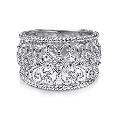 Sterling Silver Floral Openwork White Sapphire Ring