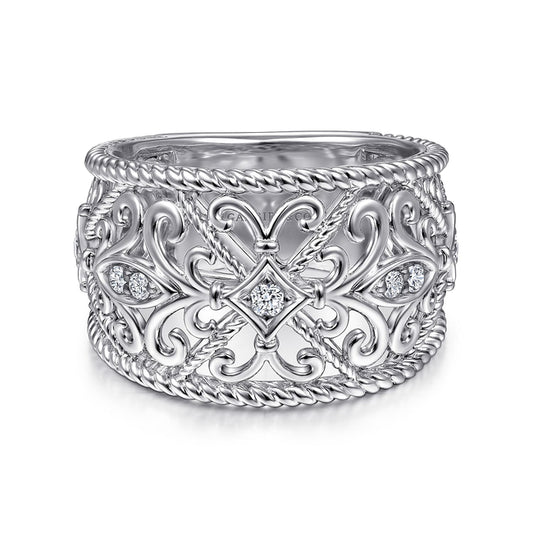 Sterling Silver Floral Openwork White Sapphire Ring