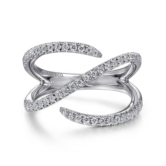 14K White Gold Abstract Diamond Bypass Wrap Ring
