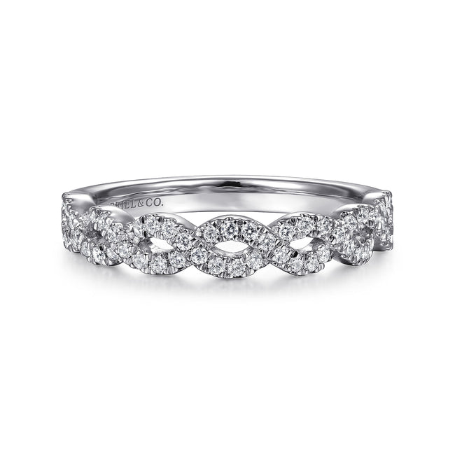 14K White Gold Twisted Diamond Stackable Ring