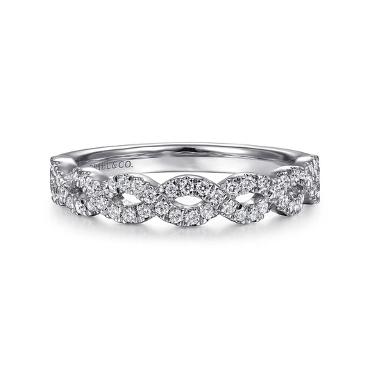 14K White Gold Twisted Diamond Stackable Ring