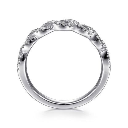 14K White Gold Twisted Diamond Stackable Ring
