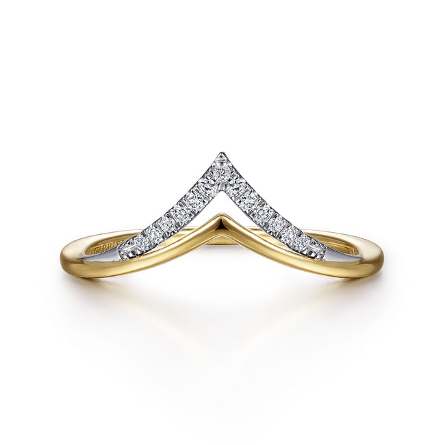 14K White-Yellow Gold Diamond Chevron Ring