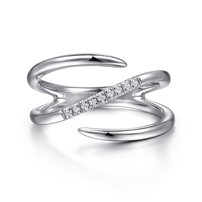 925 Sterling Silver Diamond Bypass Wrap Ring